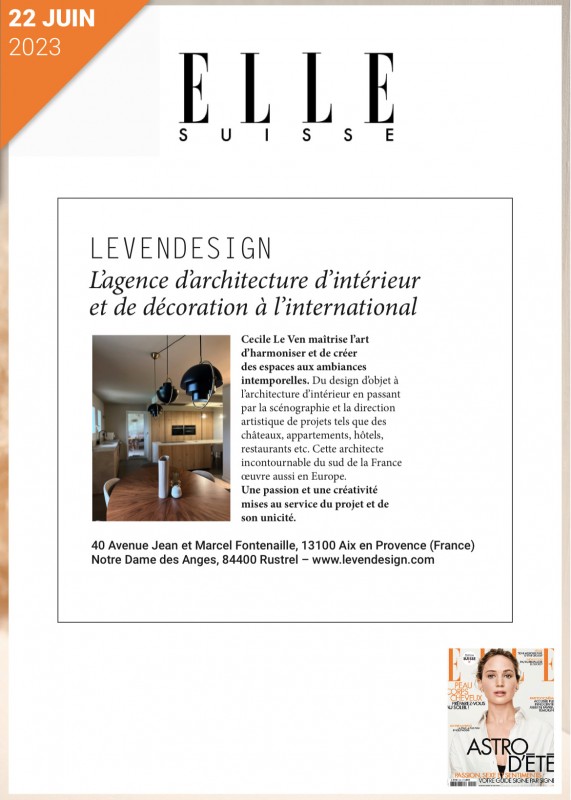 La presse s’intéresse à l’agence d’architecture d’intérieur et de décoration levendesign située dans le Sud de la France à Aix en Provence et à Rustrel